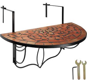 Tectake 402765 tavolino da balcone con decorazione a mosaico, a ribalta 75 x 65 x 62 cm - terracotta