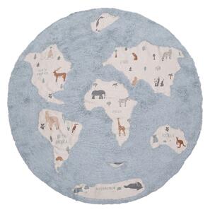Zanetti Tappeto Rotondo per bambini Mappa del Mondo in cotone 140x140 cm 2 Colori Bluette