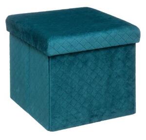 Pouf Pieghevole Quadrato Box Contenitore in Velluto Blu 31x31 cm
