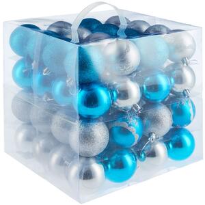 Tectake 403322 set di 64 palline natalizie, argento/azzurro, infrangibili - argento/azzurro