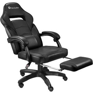Tectake 404740 sedia da ufficio racing comodo con poggiapiedi - nero/nero