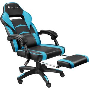 Tectake 404741 sedia da ufficio racing comodo con poggiapiedi - nero/azzurro