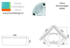 Vasca idromassaggio semicircolare 140x140cm modello 8000K - KAMALU