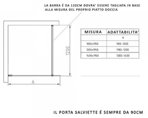 Parete Doccia Walk in H195cm 8mm Trasparente Anticalcare Nero Con Porta Asciugamani - 100 cm
