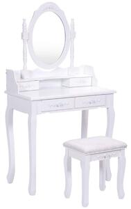 Costway Toeletta da trucco con sgabello e specchio Tavolino cosmetico con 4 cassetti in MDF Bianco