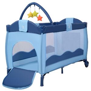 Costway Culla lettino pieghevole da viaggio per bambini con borsa di trasporto 124x65x77cm Blu