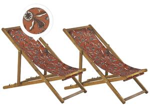 Set di 2 sedie a sdraio da giardino con struttura in legno di acacia chiaro con motivo floreale in tessuto amaca sedile reclinabile pieghevole Beliani