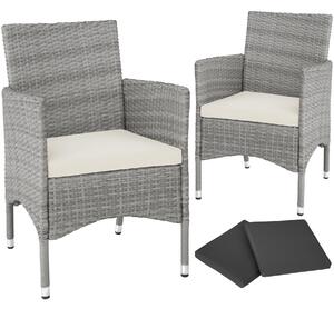 Tectake 403774 2 sedie da giardino in rattan + 4 rivestimenti di ricambio - grigio chiaro