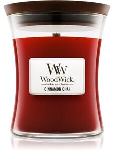 Woodwick Cinnamon Chai candela profumata con stoppino in legno 275 g
