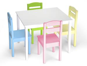 Costway Set tavolo e 4 sedie per bambini in legno Set mobili 5 pezzi per bimbi da gioco 66x56x48cm Colorato 2