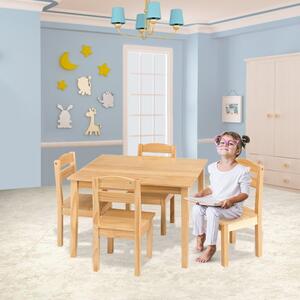 Costway Set tavolo e 4 sedie per bambini in legno Set mobili 5 pezzi per bimbi da gioco 66x56x48cm Legno naturale