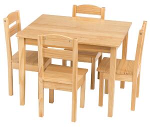Costway Set tavolo e 4 sedie per bambini in legno Set mobili 5 pezzi per bimbi da gioco 66x56x48cm Legno naturale