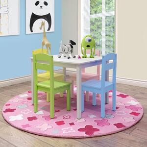 Costway Set tavolo e 4 sedie per bambini in legno Set mobili 5 pezzi per bimbi da gioco 66x56x48cm Colorato 2