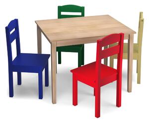 Costway Set tavolo e 4 sedie per bambini in legno Set mobili 5 pezzi per bimbi da gioco 66x56x48cm Colorato 1