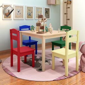 Costway Set tavolo e 4 sedie per bambini in legno Set mobili 5 pezzi per bimbi da gioco 66x56x48cm Colorato 1