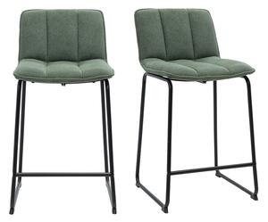 Sgabelli da bar in tessuto chenille verde kaki e metallo nero H65,6 cm (lotto di 2) VISTO