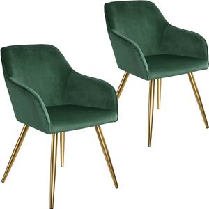 Tectake 404002 2x sedia marilyn effetto velluto oro - verde scuro/oro