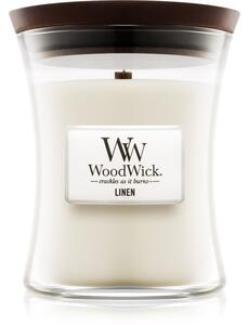 Woodwick Linen candela profumata con stoppino in legno 275 g