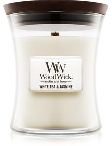 Woodwick White Tea & Jasmine candela profumata con stoppino in legno 275 g