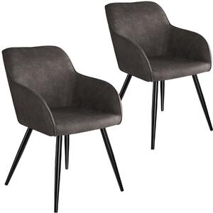 Tectake 404078 2x sedia marilyn tessuto - grigio scuro/nero