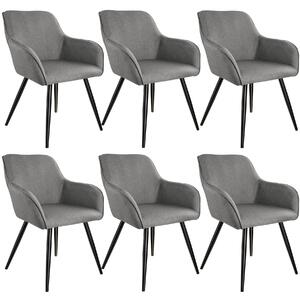 Tectake 404092 6x sedia marilyn effetto lino - grigio chiaro/nero