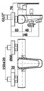 Miscelatore vasca doccia duplex con supporto a muro snodato e doccia Trieste bis Paffoni serie Sly SY 023 CR - Paffoni