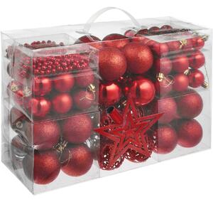 Tectake 403324 set da 84 palline natalizie, rosse con stella e catena, infrangibili - rosso