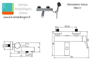 Miscelatore per vasca con doccetta e supporto muro modello Mito-V - KAMALU