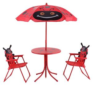 Costway Set tavolo 2 sedie con ombrellone per bambini da giardino, Set mobili pieghevoli con struttura in metallo Rosso