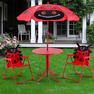 Costway Set tavolo con ombrellone e 2 sedie per bambini da giardino pieghevole Rosso