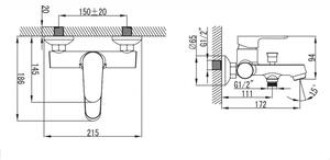 Miscelatore vasca con flessibile, doccetta e supporto muro modello Nes-V - KAMALU