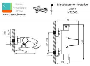 Miscelatore termostatico vasca con doccetta e supporto muro KT2000 - KAMALU