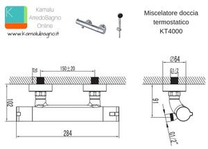 Miscelatore termostatico per doccia elegante con flessibile e doccetta KT4000 - KAMALU