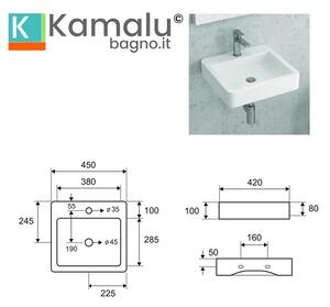 Lavandino piccolo bagno 45cm Litos-540 - KAMALU