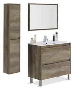 Mobile bagno 80 cm con colonna, lavabo e specchio rovere - Dakota 94611