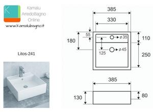 Lavandino da appoggio piccolo 38,5 cm quadrato modello Litos-241 - KAMALU