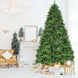 Costway Albero di natale artificiale 240cm con 600 LED, 81 pigne, 1335 rami, e un supporto in metallo