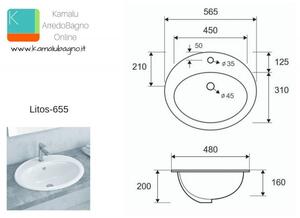Lavabo da incasso soprapiano 56cm ceramica Litos-655 - KAMALU