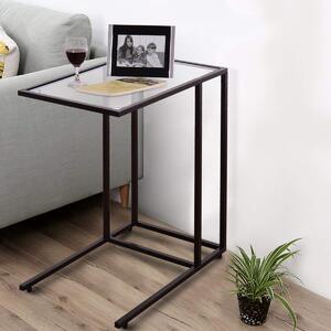 Costway Tavolino da caffè in vetro ed acciaio Tavolino laterale porta pc per salotto, 55,5x35x65cm