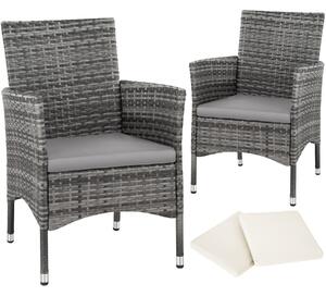 Tectake 404551 2 sedie da giardino in rattan + 4 rivestimenti di ricambio - grigio/grigio chiaro