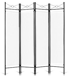 Costway Paravento divisorio 4 pannelli in ferro laccato da interno 180x160cm Bianco