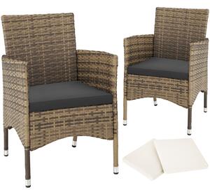 Tectake 404552 2 sedie da giardino in rattan + 4 rivestimenti di ricambio - naturale/grigio scuro