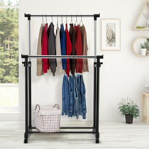 Costway Appendiabiti doppio di metallo con ruote regolabile 86x43x94-168cm