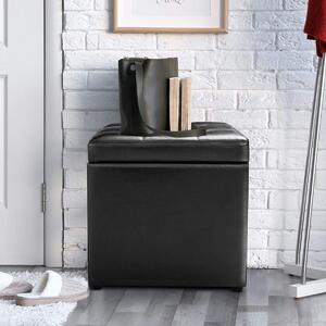 Costway Sedile Sgabello di stoccaggio in PU Pouf contenitore 40x40x40cm Nero