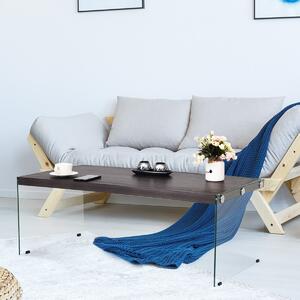 Costway Tavolino da salotto moderno con gambe in vetro temperato 110x55x40cm Marrone