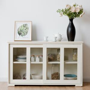 Costway Armadietto da cucina in MDF Mobile laterale multiuso con ante scorrevoli 106,5x33x62,5cm, Beige