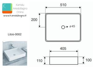 Lavabo appoggio 51cm design moderno ceramica slim Litos-0002 - KAMALU