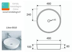 Lavabo da appoggio tondo 48cm ceramica Litos-0010 - KAMALU