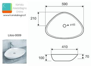 Lavandino bagno da appoggio 59cm ceramica Modello Litos-0009 - KAMALU