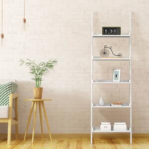 Costway Scaffale a scala con 5 ripiano in MDF da soggiorno e studio, Libreria 60x30x190cm Bianco